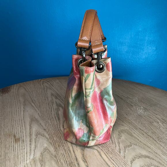 Maurizio Taiuti Italian Leather Floral Watercolor Women’s Bucket Bag Multi Color - Picture 3 of 10